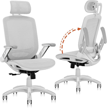 GABRYLLY Ergonomic Office Chair, High Back Home Desk Chair with Headrest, Flip-Up Arms, 90-120° Tilt Lock and Wide Cushion, Big and Tall Mesh Chairs for Man Woman, Black Task Chair