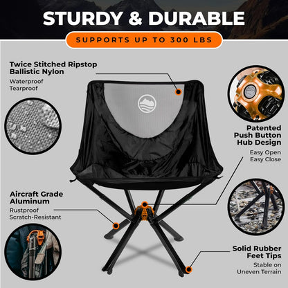 Portable Chair - Lightweight Folding Chair for Camping - Supports 300 Lbs - Perfect for Outdoor Adventures