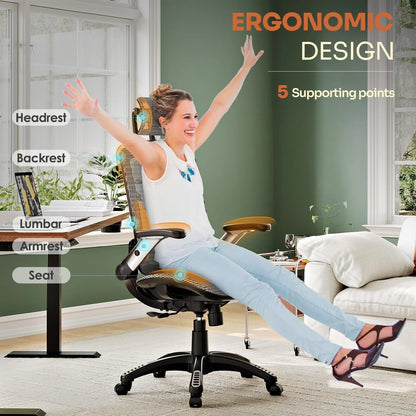 GABRYLLY Ergonomic Office Chair, High Back Home Desk Chair with Headrest, Flip-Up Arms, 90-120° Tilt Lock and Wide Cushion, Big and Tall Mesh Chairs for Man Woman, Black Task Chair
