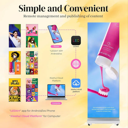 80" P1.86 Flexible Spliceable LED Poster Display – USB Plug-and-Play, Mobile & PC Remote Control, Digital Signage Advertising Screen (Silver, 1-Pack)