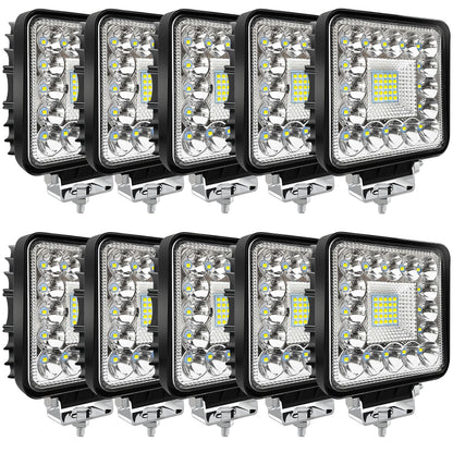 4-inch LED 120W 10000lm 12V 24V Truck ATV UTV RV RZR Boat Pickup Golf Cart Snow blower Square LED Off-road driving workplace Cube Light Pod, 10Pack