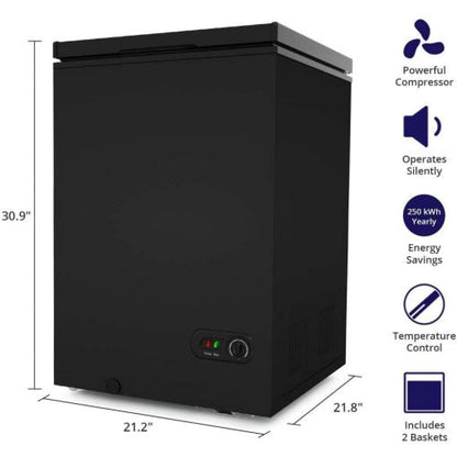 Northair Chest Freezer C 3.5 Cu Ft with 2 Removable Baskets C Reach In Freezer Chest C Quiet Compact Freezer C 7 Temperature Settings C Black