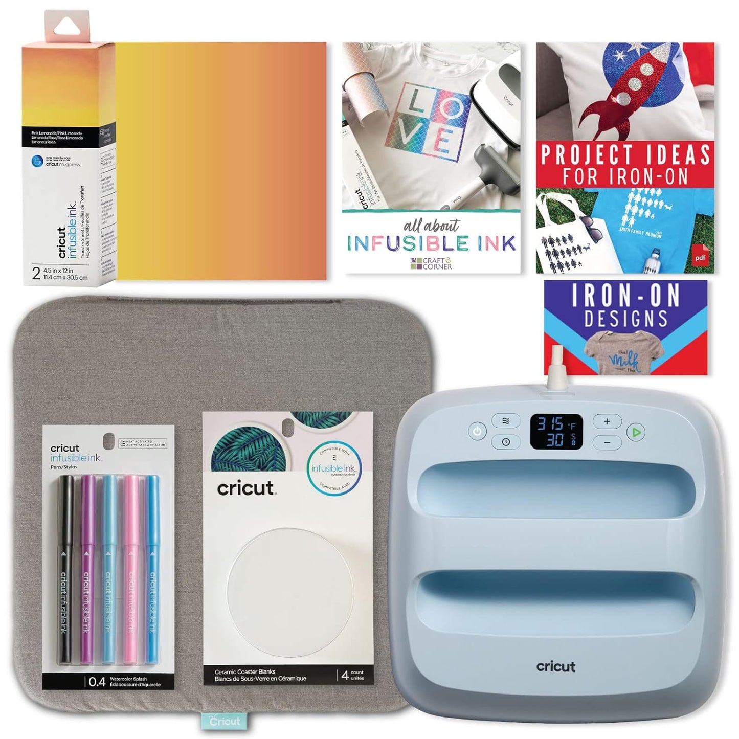 9x9 with Infusible Ink Sheets & Pens, Coasters and 20x16 Heat Mat Bundle - Beginner DIY Project Kit for Home Decor Projects and Custom Apparel, Iron Pressing