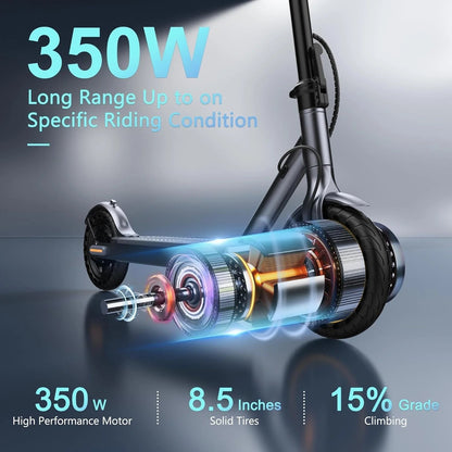 Electric Scooter, 350W/500W Powerful Motor, 8.5"/10" Solid Tires, 19/22Mph, 28/21/12 Miles Range,Dual Braking