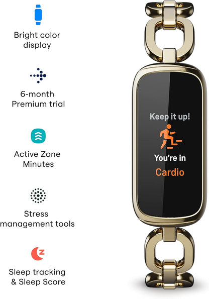 Fitness and Wellness-Tracker with Stress Management, Sleep-Tracking and 24/7 Heart Rate, One Size S L Bands Included, Lunar White/Soft Gold Stainless Steel, 1 Count