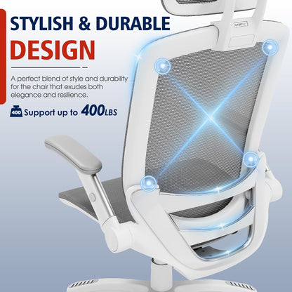 GABRYLLY Ergonomic Office Chair, High Back Home Desk Chair with Headrest, Flip-Up Arms, 90-120° Tilt Lock and Wide Cushion, Big and Tall Mesh Chairs for Man Woman, Black Task Chair