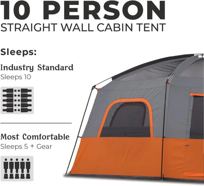 CORE Straight Wall Cabin Tents | 10 Person / 11 Person / 12 Person Large Multi Room Family Tents for Car Camping & Outdoor Adventures