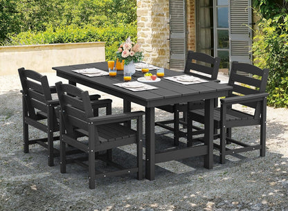 SERWALL 7-Piece Patio Table Set, Outdoor HDPE Dining Furniture with Umbrella Hole, All Weather Table and Chairs for Lawn, Garden, Poolside, Aruba