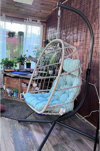 Yechen Indoor Outdoor Egg Hanging Chair with Stand, Patio Wicker Swing Egg Chair Indoor Swinging Chair Outdoor Hammock Egg Chair 350lbs Capacity for Patio Bedroom Balcony, Charcoal Grey (EG-001)