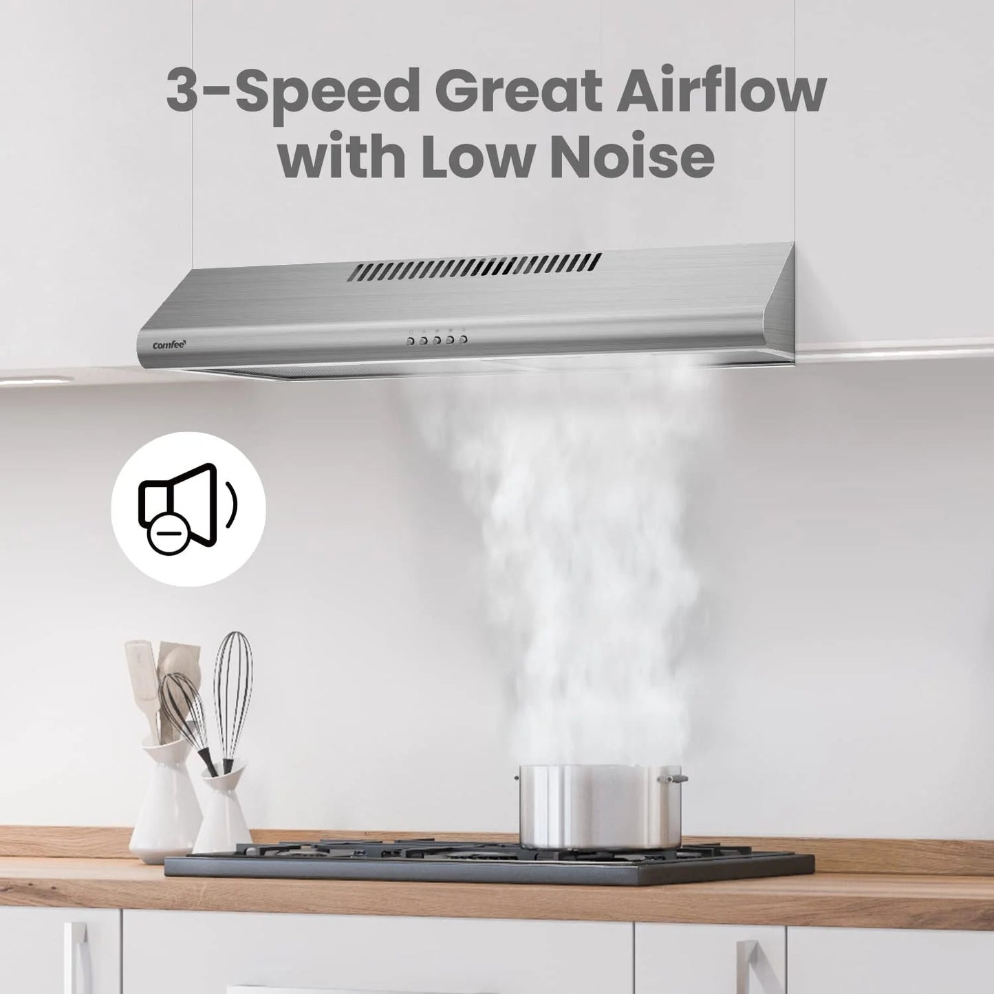 Comfee 30 inch Under Cabinet Ducted/Ductless Convertible Slim Vent Durable Stainless Steel Kitchen Reusable Filter