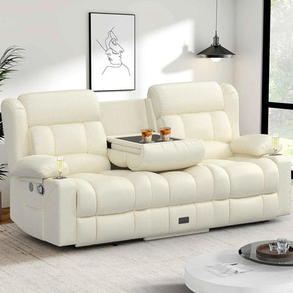 3 Seat Reclining Sofa with Storage Drawer USB Ports & Cup Holders Manual Couch