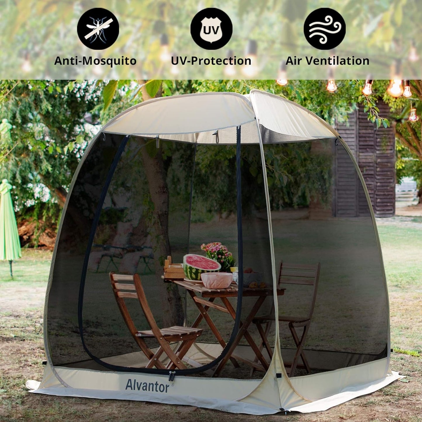 Screen House Room Camping Tent Outdoor Canopy Pop Up Sun Shade Shelter 8 Mesh Walls Not Waterproof Beige 12'x12' Patent Pending