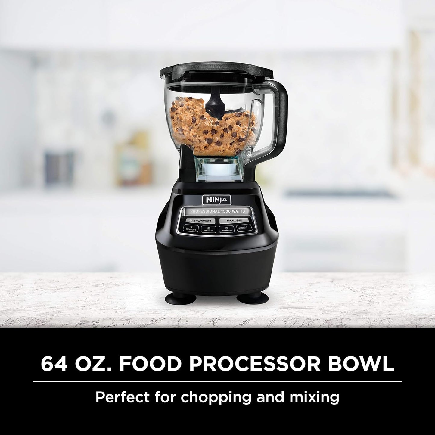 Ninja BL770 Mega Kitchen System, 1500W Blender & Processor, 72oz Pitcher, 64oz Bowl, 16oz To-Go Cups, Black