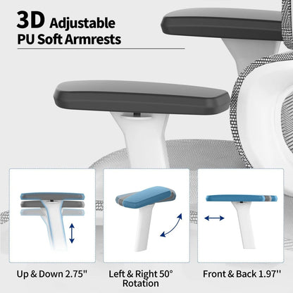 Ergo3D Ergonomic Office Chair – High Back Mesh Desk Chair with 3D Adjustable Armrests, Wheels, for Home and Office (Black)