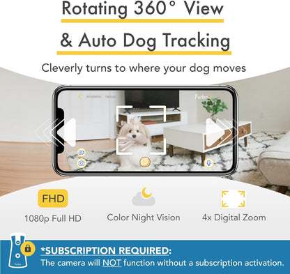 360° Cat Camera: See Your Cat from Anywhere | Rotating 360° Cat Tracking, Treat Toss, Color HD Night Vision, 2-Way Audio, Real-Time Notifications, Designed for Cats | Pet Camera w/Phone App