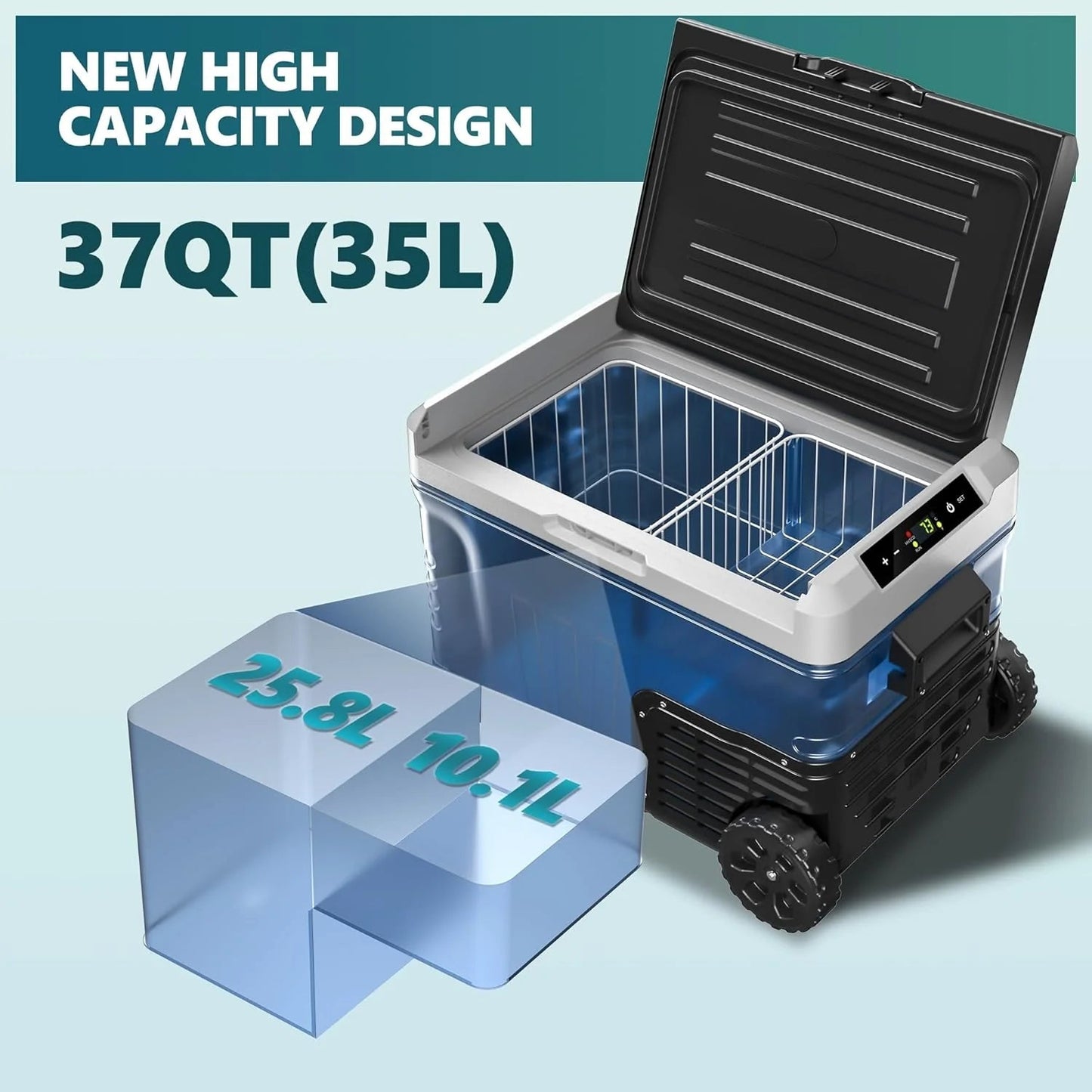 EUHOMY 12 Volt Refrigerator, 37QT(35L) Electric Cooler, Portable Freezer 12V/24V DC 110-240V AC, 12V Fridge -4℉~68℉, 12V Cooler with Wheels & 2 Baskets for Travel, Truck, Boat, Camping