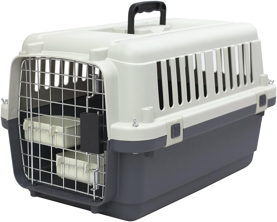 Designs Plastic Kennels Rolling Plastic Airline Approved Wire Door Travel Dog Crate, XXX-Large, Gray