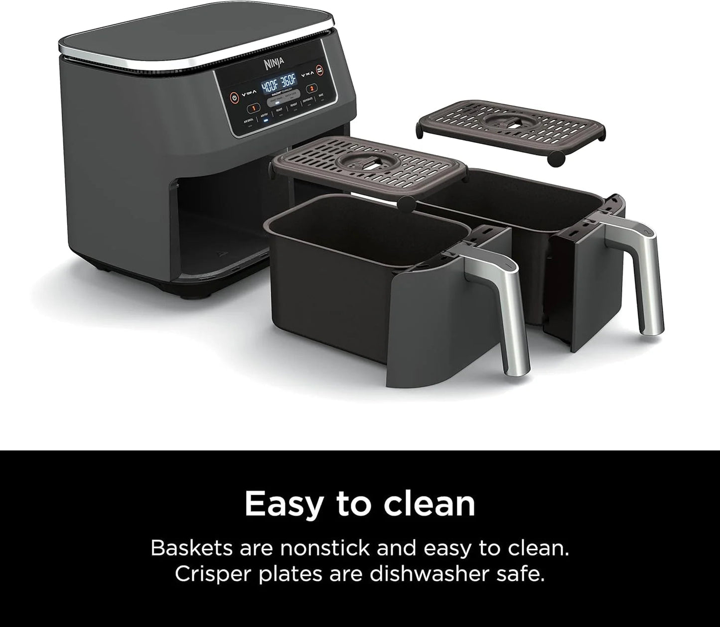 Ninja Foodi 10QT 6-in-1 DualZone Smart XL Air Fryer, 2 Independent 5QT Baskets, Smart Cook Thermometer, Match Cook, Smart Finish, Air Fry, Roast, Bake, Dehydrate, Reheat, Grey, DZ550