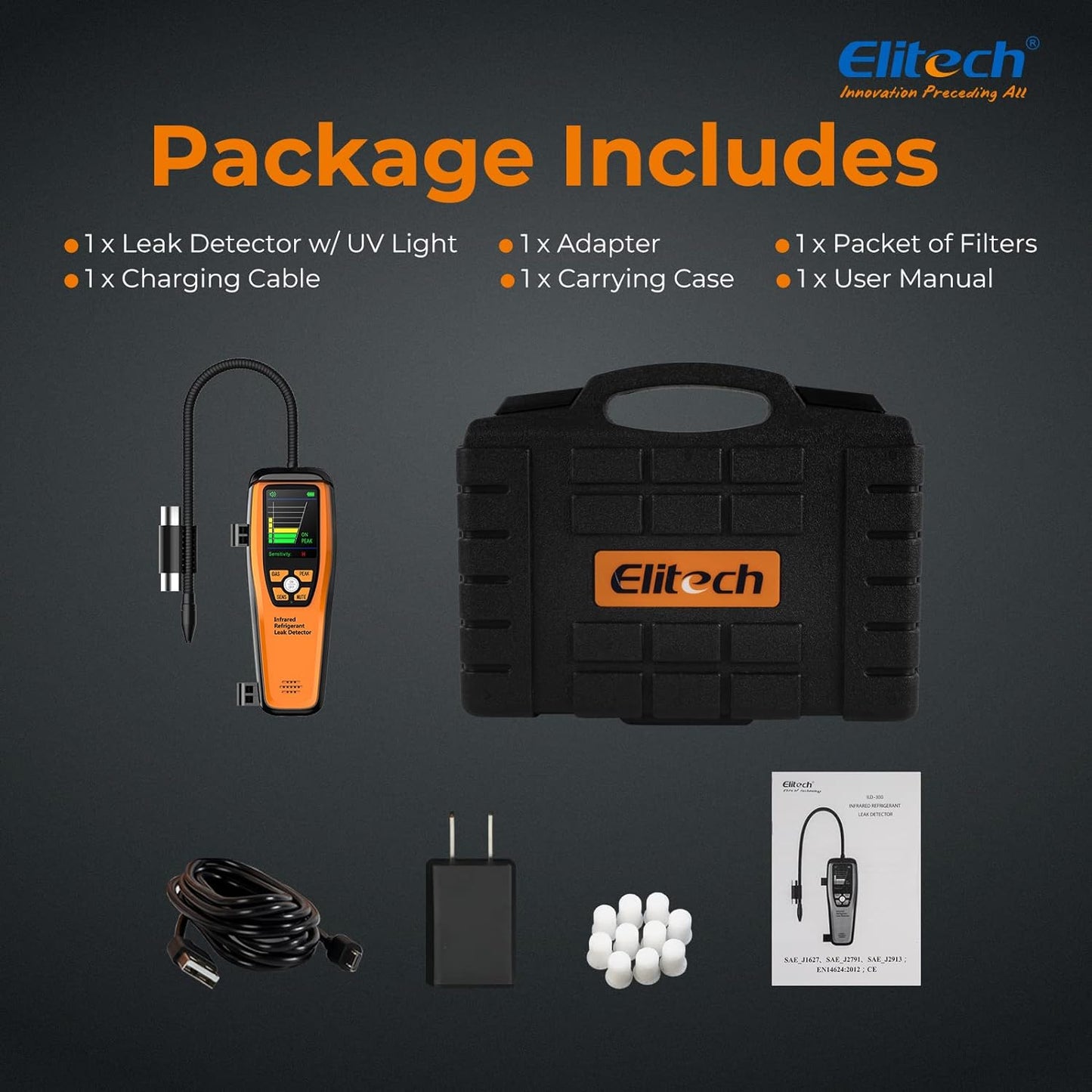Refrigerant Leak Detector 10 Yrs Infrared Sensor Life Halogen Freon Sniffer, Air Conditioning Detection, Automotive Gas Finder, R22 R410A R134A R1234YF CFCs HCFCs HFCs, ILD-300