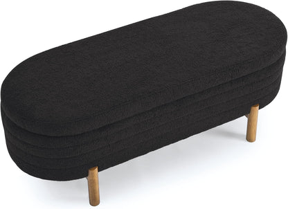 Furniliving Modern Storage Ottoman Bench, Sherpa Ottoman End of Bed Bench with Solid Wood Legs Upholstered Ottoman Benches with Storage Indoor Bench for Living Room with Rolled Arm, Entryway, White