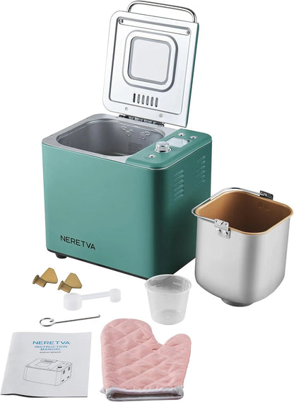 Neretva Bread Maker, 20-in-1 2LB Bread Maker Dual Heater Bread Maker Automatic with Non-Stick Ceramic Pan