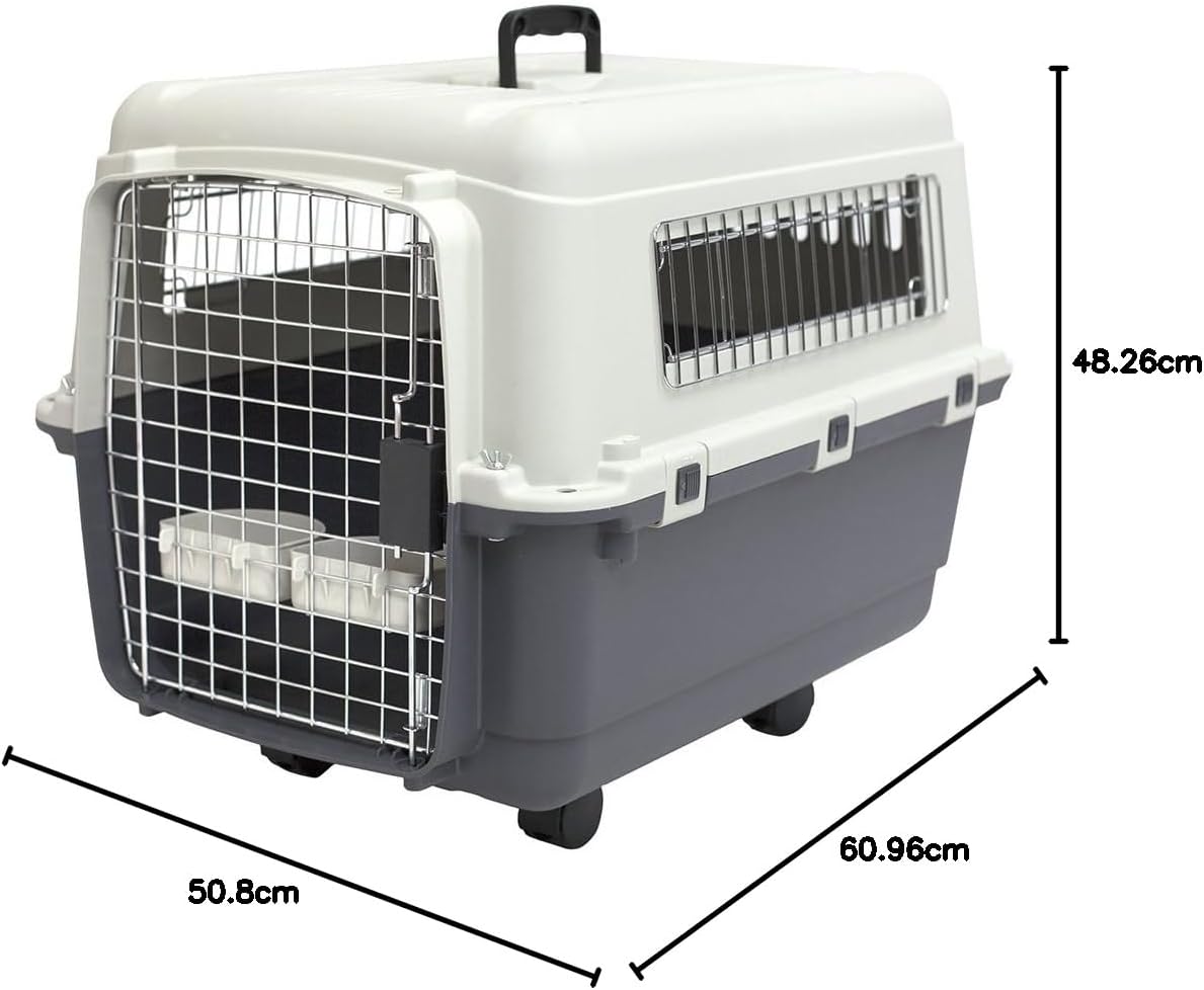 Designs Plastic Kennels Rolling Plastic Airline Approved Wire Door Travel Dog Crate, XXX-Large, Gray