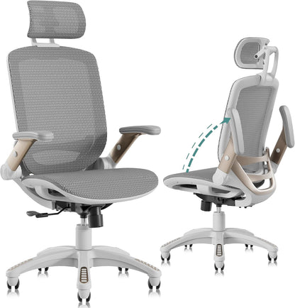 GABRYLLY Ergonomic Office Chair, High Back Home Desk Chair with Headrest, Flip-Up Arms, 90-120° Tilt Lock and Wide Cushion, Big and Tall Mesh Chairs for Man Woman, Black Task Chair