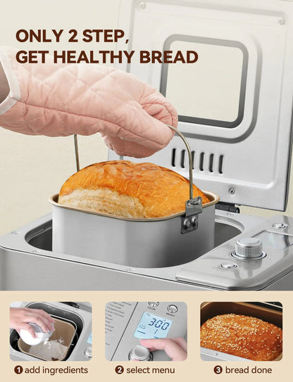 Neretva Bread Maker, 20-in-1 2LB Bread Maker Dual Heater Bread Maker Automatic with Non-Stick Ceramic Pan