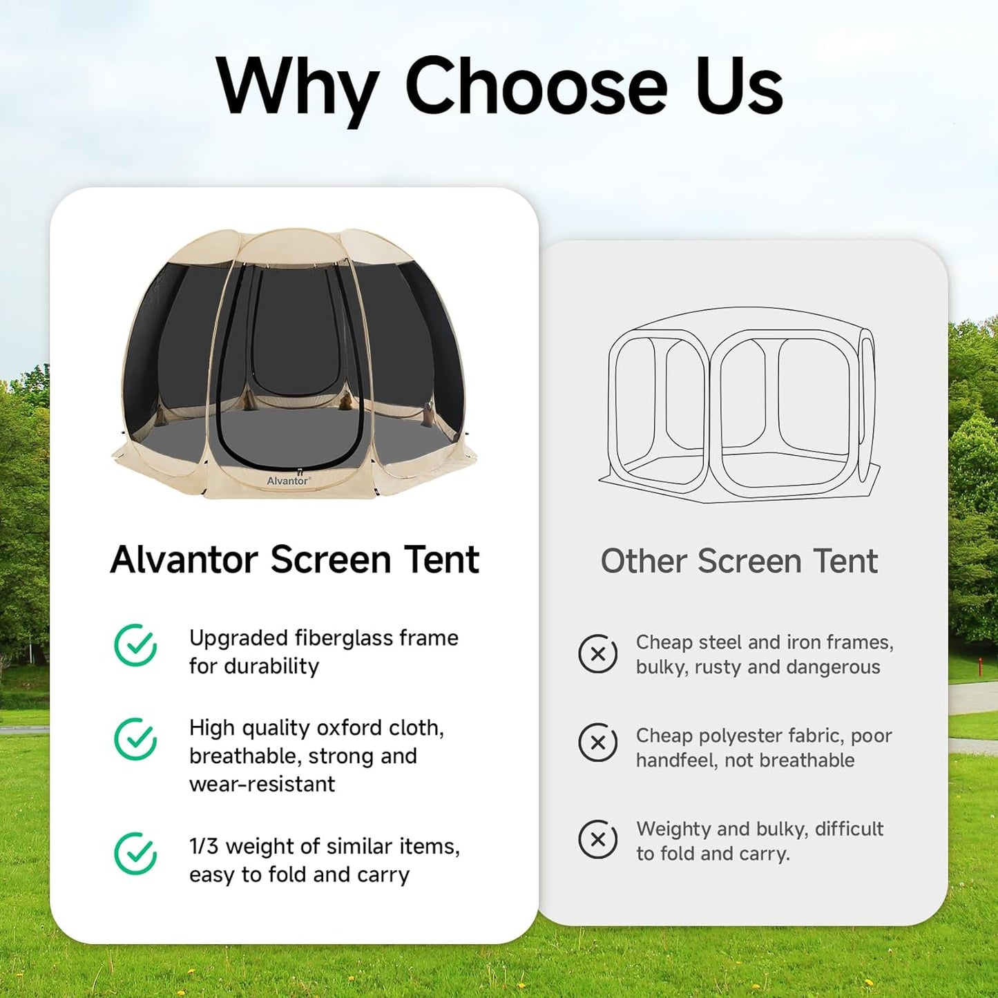 Screen House Room Camping Tent Outdoor Canopy Pop Up Sun Shade Shelter 8 Mesh Walls Not Waterproof Beige 12'x12' Patent Pending