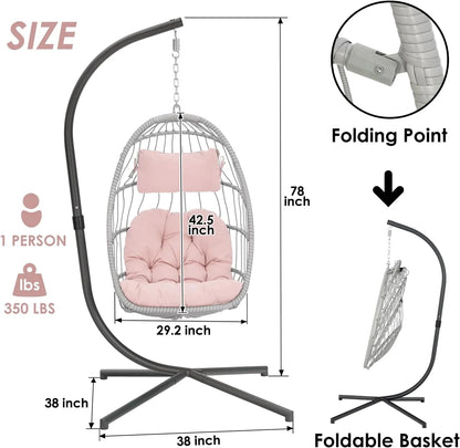 Yechen Indoor Outdoor Egg Hanging Chair with Stand, Patio Wicker Swing Egg Chair Indoor Swinging Chair Outdoor Hammock Egg Chair 350lbs Capacity for Patio Bedroom Balcony, Charcoal Grey (EG-001)