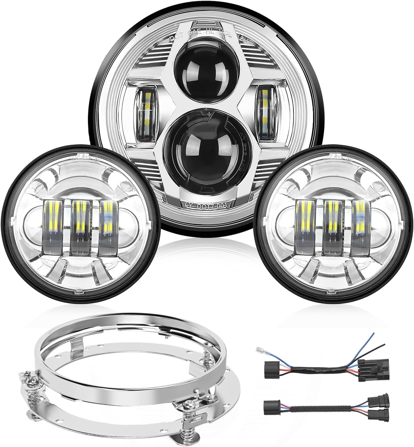 7 "Motorcycle Led Headlights 4.5" Fog Light Assist DOT Kit Compatible with Harley-Davidson Elektra Street Glide Fat Boy Road King Heritage Softtail CVO,