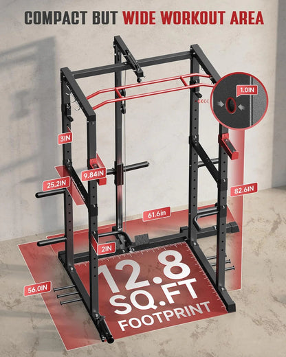 Sportsroyals Power Cage,1600lbs Multi-Function Power Rack with Adjustable Cable Crossover System and More Training Attachment, Weight Cage for Home Gym