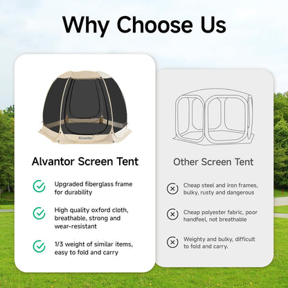 Screen House Room Camping Tent Outdoor Canopy Pop Up Sun Shade Shelter 8 Mesh Walls Not Waterproof Beige 12'x12' Patent Pending