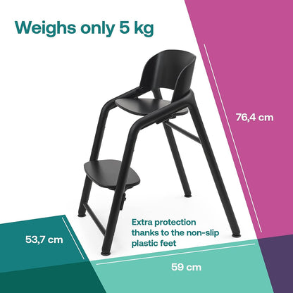 Wooden Baby High Chair, Adjustable in 1 Second, Easy to Clean, Safe and Ergonomic Highchair, Suitable from Birth in Combination with Newborn Set (Sold Separately), Black