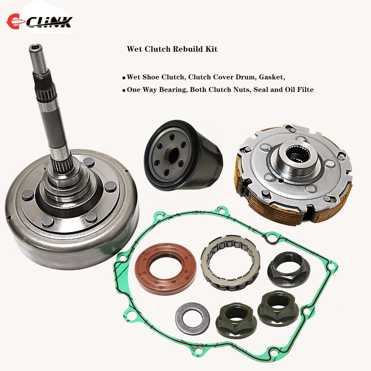 Wet Clutch Rebuild Kit,Shoe,Drum,One Way Bearing,Filter,Nuts Fits for HiSUN UTV 500 700,HS700,MSU500,MASSIMO Bennche COLEMAN POWERSPORTS QLINK Supermach