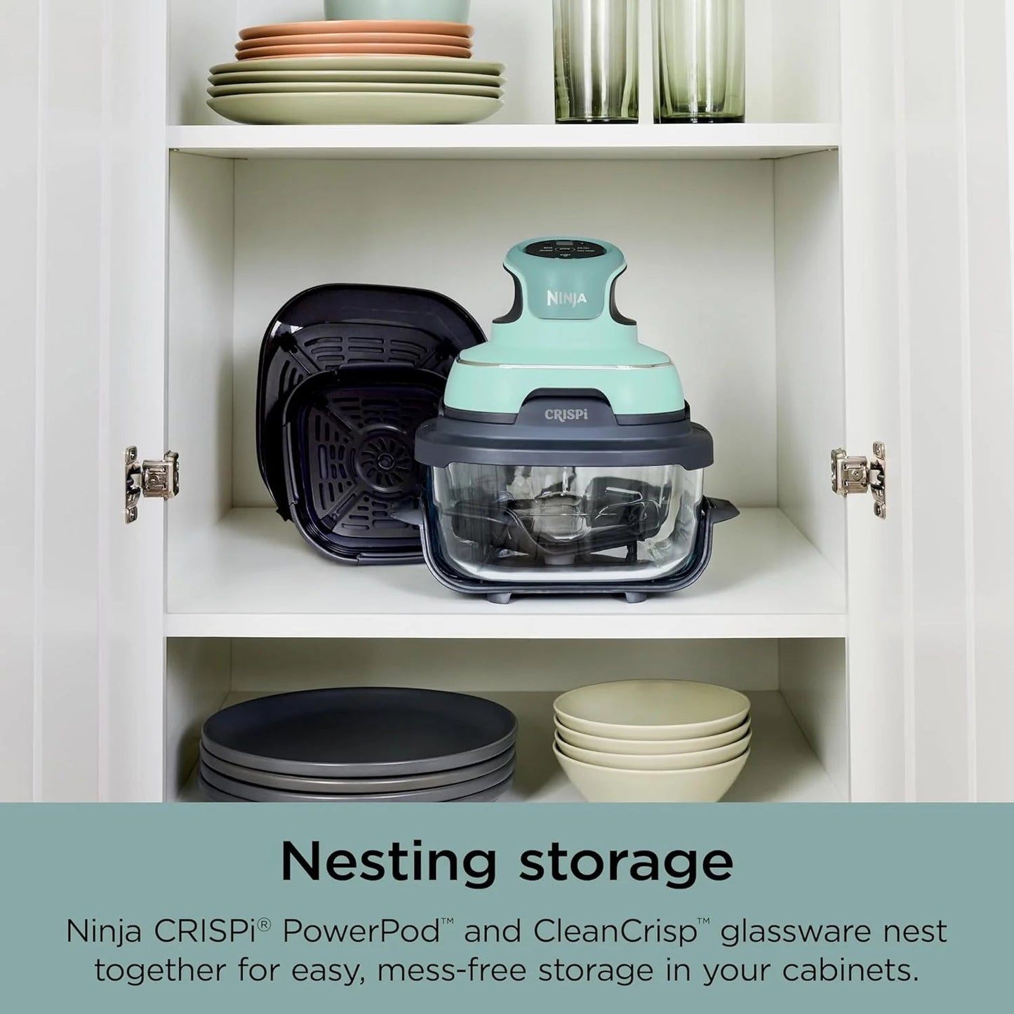Ninja Crispi 4-in-1 Portable Glass Air Fryer Cooking System, 1500W, 4QT & 6-Cup TempWare Glass Containers with Storage Lids, Microwave, Freezer & Dishwasher Safe