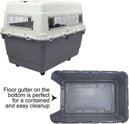 Designs Plastic Kennels Rolling Plastic Airline Approved Wire Door Travel Dog Crate, XXX-Large, Gray