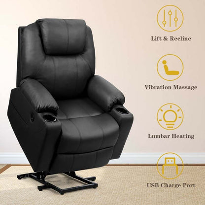 Electric Power Lift Recliner Leather Massage Reclining Sofa Elderly Lift Chair With Lumbar Heating Amp 8 Vibrating Nodes Cup Holder Usb Port - Comfortable And Ergonomic Design
