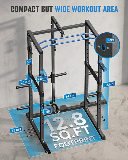 Sportsroyals Power Cage,1600lbs Multi-Function Power Rack with Adjustable Cable Crossover System and More Training Attachment, Weight Cage for Home Gym