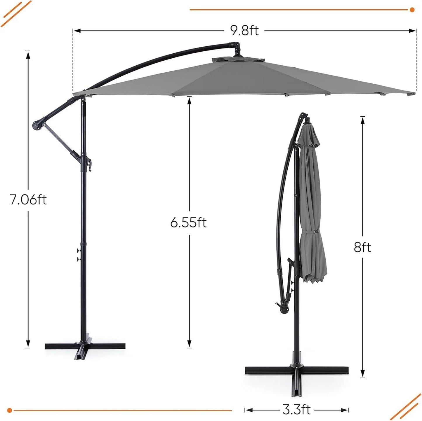9.8FT Offset Patio Umbrella Hanging Cantilever Umbrella Outdoor Sun Shade with Easy Tilt Adjustment, 8 Ribs, UV Protection for Backyard, Lawn, Garden and Pool, Blue