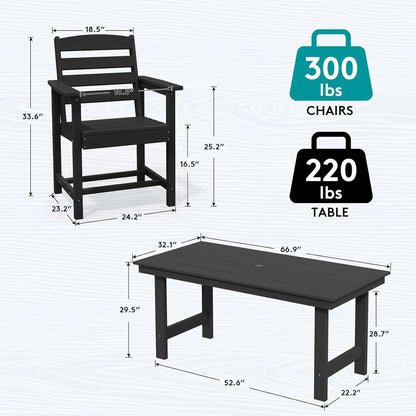 SERWALL 7-Piece Patio Table Set, Outdoor HDPE Dining Furniture with Umbrella Hole, All Weather Table and Chairs for Lawn, Garden, Poolside, Aruba