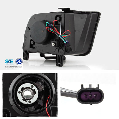 AKKON - Fits 2005-2009 Ford Mustang LED Tube DRL Parking Halogen Type Projector Black Headlights Pair Driver+Passenger
