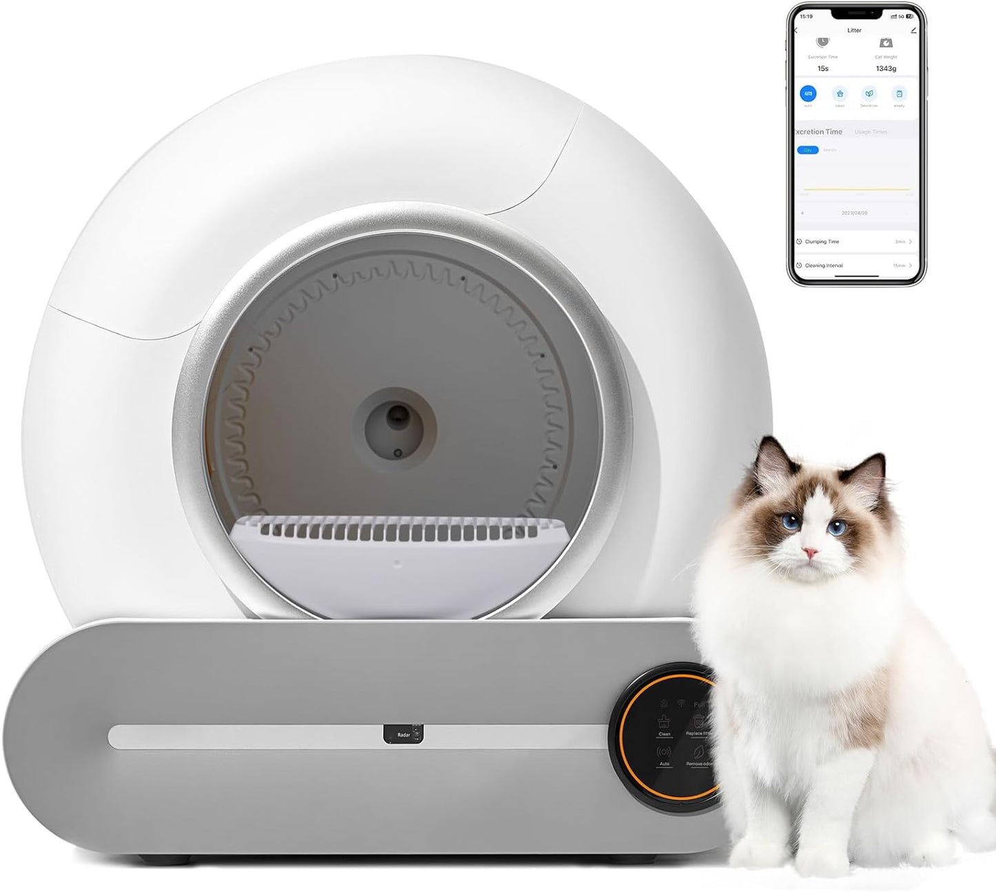 Self-Cleaning Cat Litter Box, Smart Cat Litter Cleaning Robot with APP Control, Automatic Cat Litter Box, Secure Alert/Health Monitor/Ionic Deodorizer/for Multiple Cats Updated