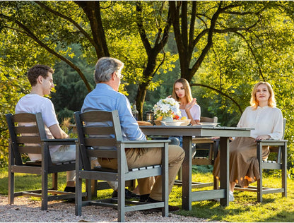 SERWALL 7-Piece Patio Table Set, Outdoor HDPE Dining Furniture with Umbrella Hole, All Weather Table and Chairs for Lawn, Garden, Poolside, Aruba
