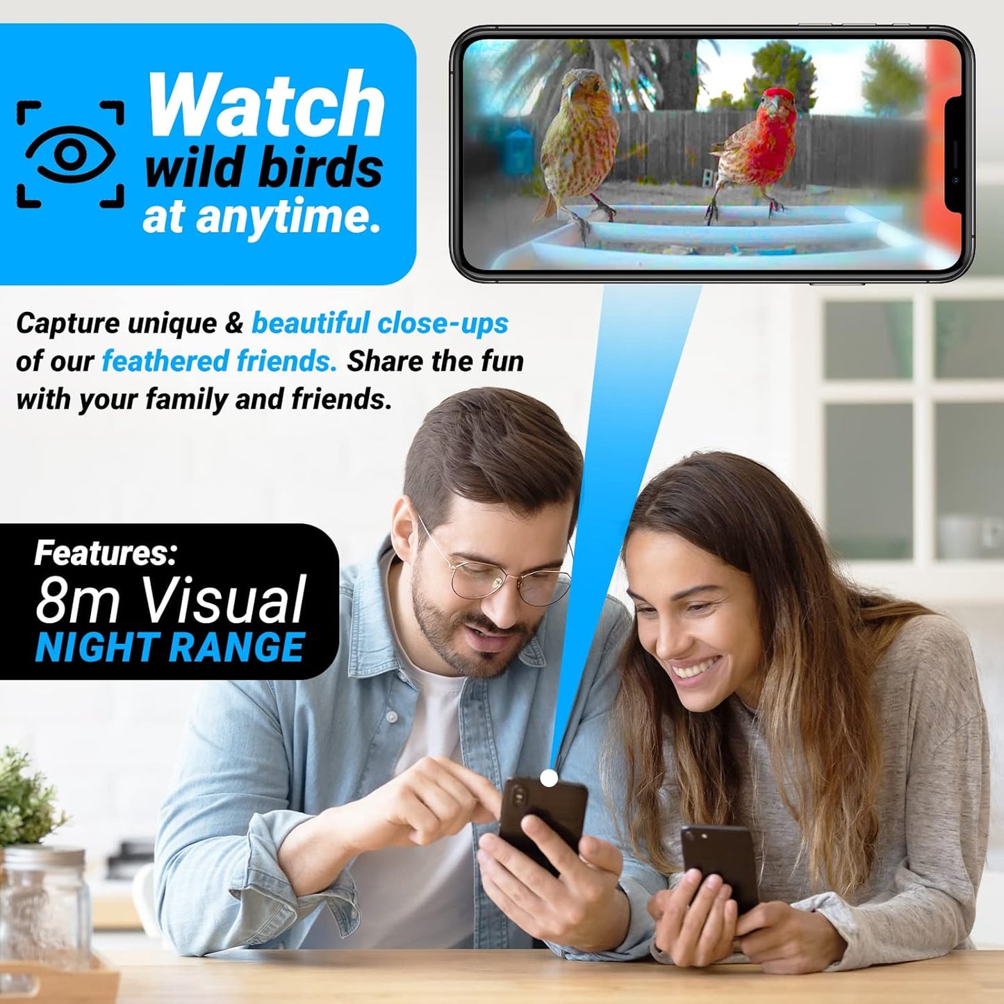 Smart Bird Feeder with 1080P HD Camera, Camera Bird Feeder Identify Bird Species with 2 Solar Panels, Video Bird Feeder with WiFi & Motion Detection, Smart Bird Feeders as Gifts(Light Blue)