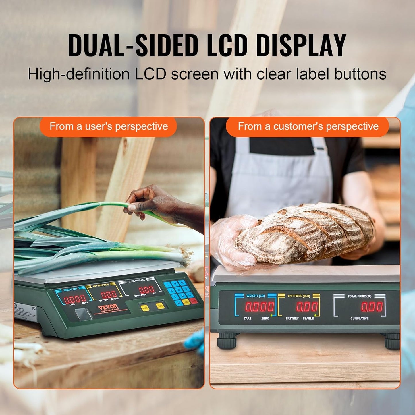 Electronic Price Computing Scale, 66 LB Digital Deli Weight Scales, LED Digital Commercial Food Fruit Meat Produce Counting Weight, for Retail Outlet Store, Kitchen, Restaurant Market, Farmer