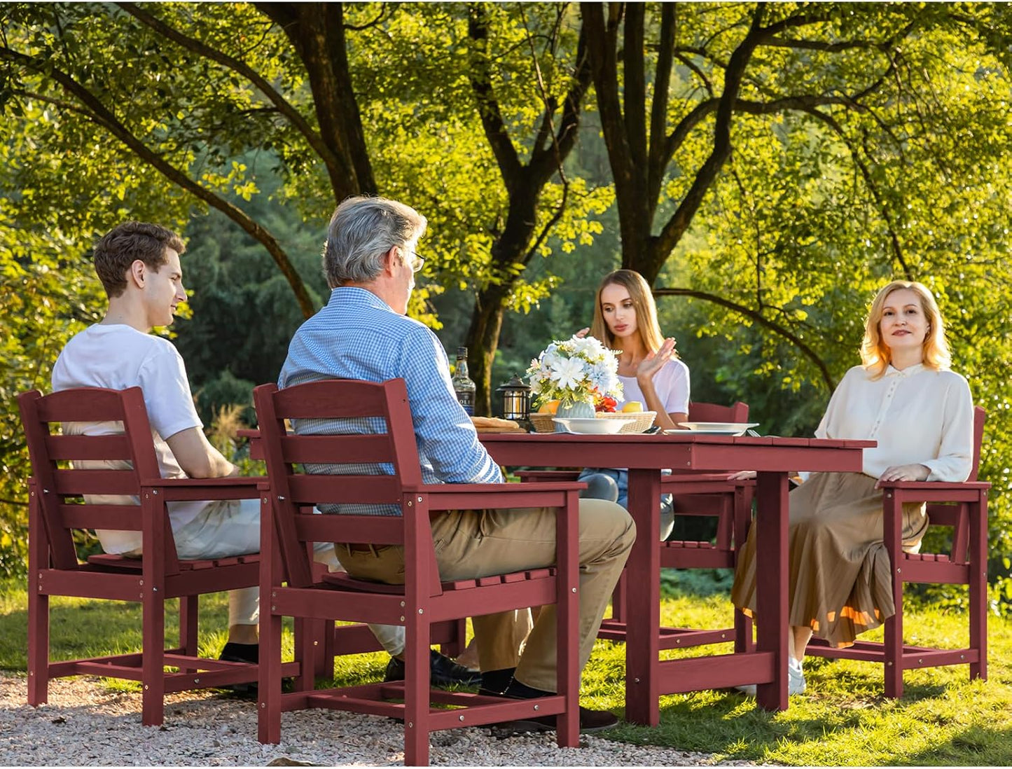 SERWALL 7-Piece Patio Table Set, Outdoor HDPE Dining Furniture with Umbrella Hole, All Weather Table and Chairs for Lawn, Garden, Poolside, Aruba
