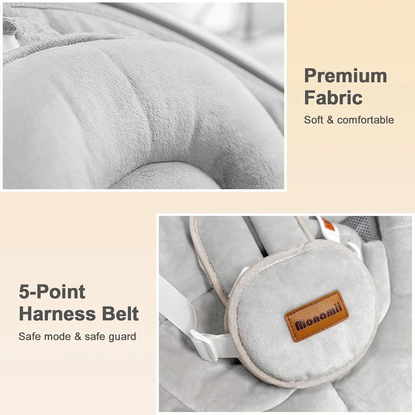 Baby Swings for Infants, Monamii Baby Swing, Bluetooth Infant Swing with Music Speaker, 5 Speeds and Remote Control, Indoor & Outdoor Use