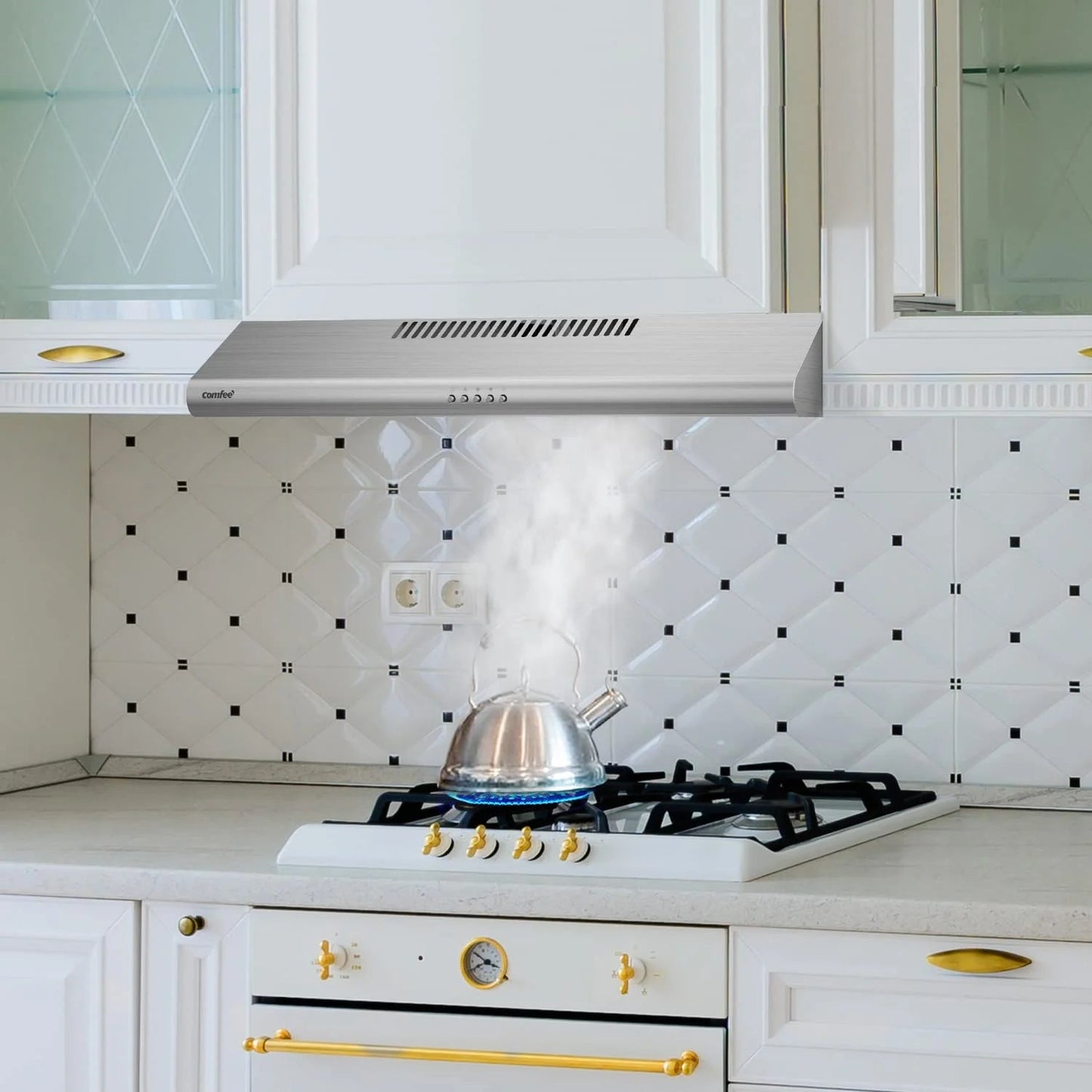 Comfee 30 inch Under Cabinet Ducted/Ductless Convertible Slim Vent Durable Stainless Steel Kitchen Reusable Filter
