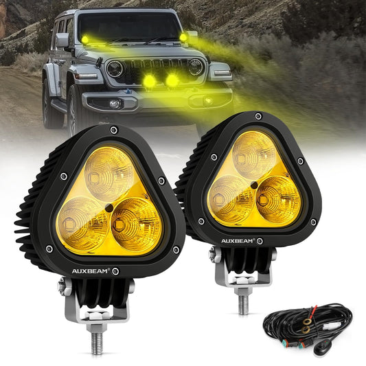 4 inch LED DHF10 LED Pod, Amber Off-road 9000LM 90W Yellow Fog off-road Pod Light Speckled flood light Combination LED driving light Ditch light Universal auxiliary light for Jeep truck ATV UTV